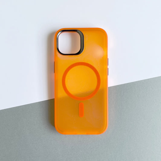 Semi Transparent MagSafe iPhone 15 Aesthetic Case Orange