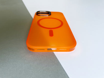 Semi Transparent MagSafe iPhone 15 Aesthetic Case Orange