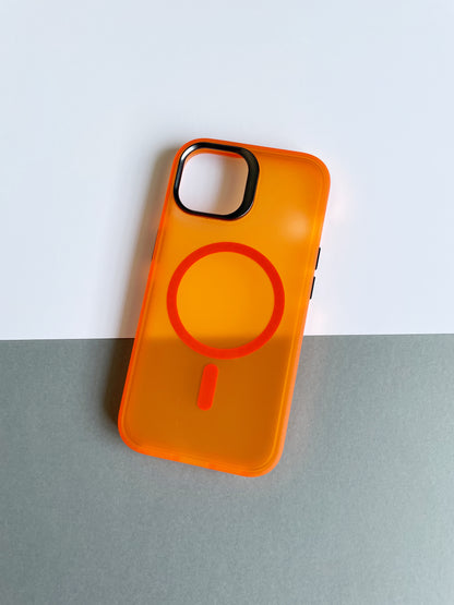 Semi Transparent MagSafe iPhone 15 Aesthetic Case Orange