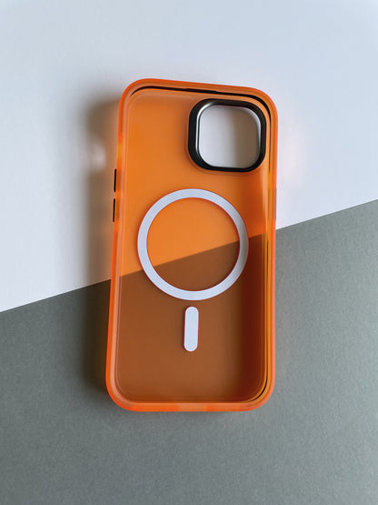 Semi Transparent MagSafe iPhone 15 Aesthetic Case Orange